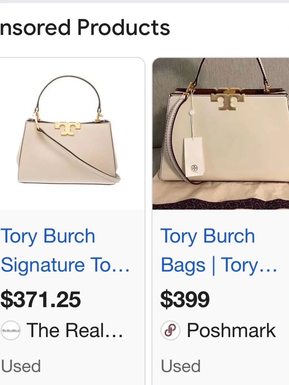 Tory Burch $700 Cream Eleanor Spazoletto Satchel with Gold Logo and Ribbon